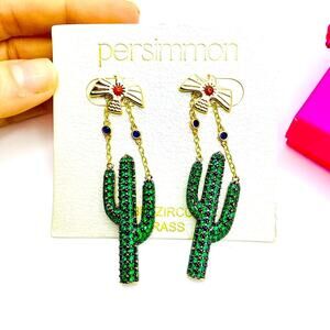 Persimmon South Western Cactus Earrings CZ 14kt gold over brass